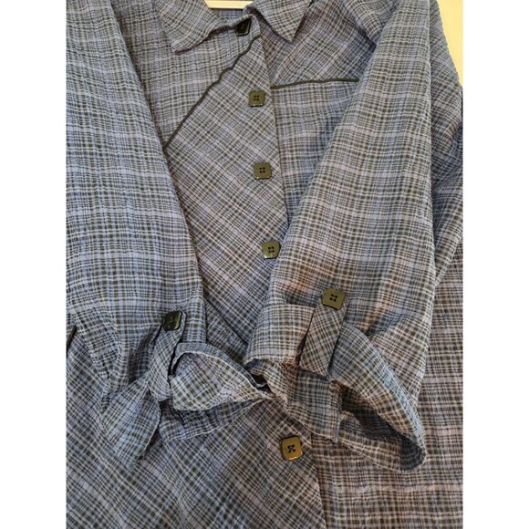 Ali Miles Tunic Top Size 3X Blue Plaid Button-Down Lagenlook Asymmetrical Print - Picture 5 of 9